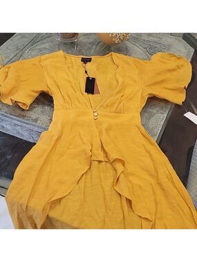 𝅺modLusive Women's Papaya Gauze Mustard Beach Dress